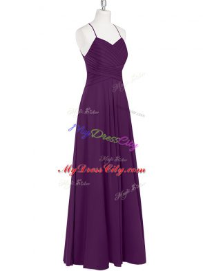 Fantastic Sleeveless Chiffon Floor Length Zipper Prom Dresses in Eggplant Purple with Ruching