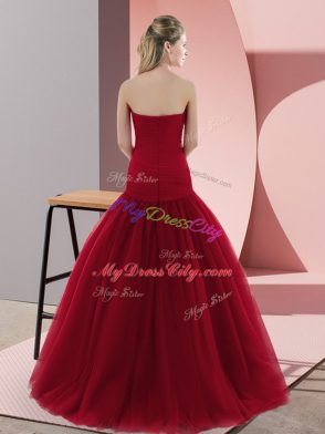 Dazzling Red Sleeveless Tulle Zipper Evening Gowns for Prom and Party and Military Ball