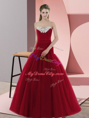 Dazzling Red Sleeveless Tulle Zipper Evening Gowns for Prom and Party and Military Ball