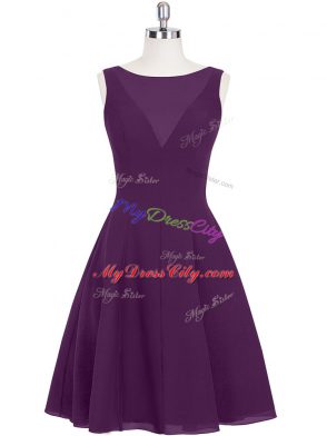 Elegant Mini Length Eggplant Purple Prom Dress Scoop Sleeveless Zipper