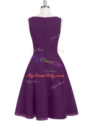 Elegant Mini Length Eggplant Purple Prom Dress Scoop Sleeveless Zipper