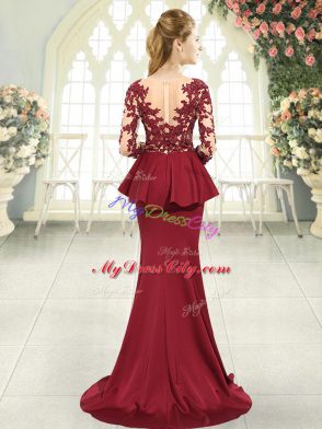 Zipper Dress for Prom Red for Prom and Party with Lace and Appliques Sweep Train