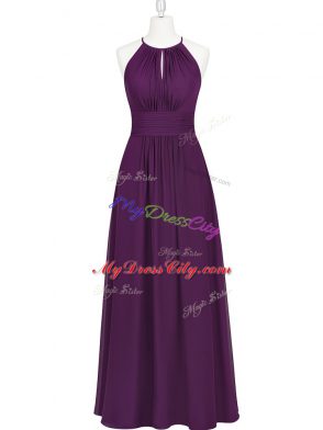 Excellent Empire Purple Halter Top Chiffon Sleeveless Floor Length