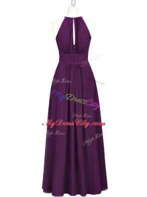 Excellent Empire Purple Halter Top Chiffon Sleeveless Floor Length