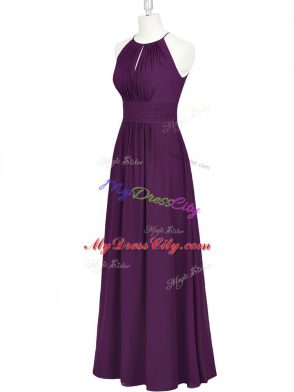 Excellent Empire Purple Halter Top Chiffon Sleeveless Floor Length