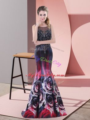 Beading Prom Dress Multi-color Backless Sleeveless Sweep Train