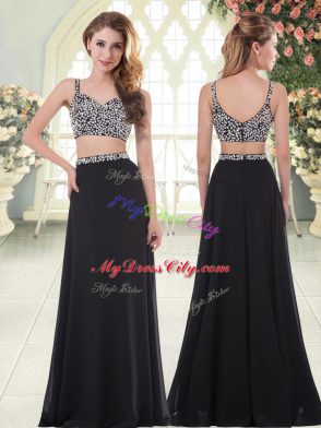 Super Floor Length Black Prom Gown Straps Sleeveless Zipper