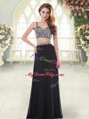 Super Floor Length Black Prom Gown Straps Sleeveless Zipper