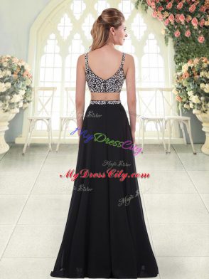 Super Floor Length Black Prom Gown Straps Sleeveless Zipper