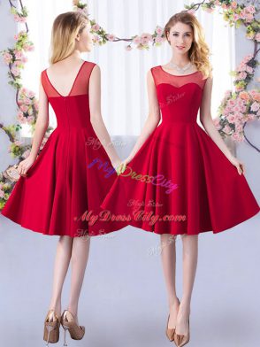 Unique Red A-line Scoop 3 4 Length Sleeve Satin Knee Length Zipper Ruching Quinceanera Court of Honor Dress