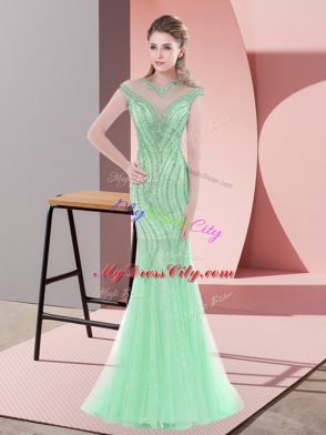 Fabulous Beading Prom Evening Gown Apple Green Zipper Cap Sleeves Sweep Train