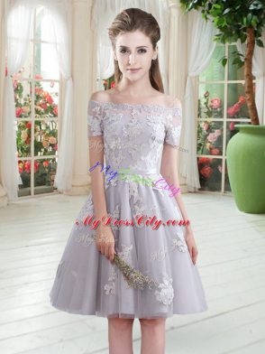 Wonderful Knee Length Lace Up Prom Dress Grey for Prom and Party with Appliques