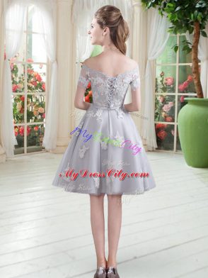 Wonderful Knee Length Lace Up Prom Dress Grey for Prom and Party with Appliques