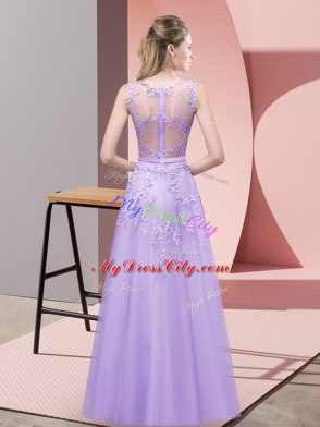 Excellent A-line Lavender Scoop Tulle Sleeveless Floor Length Zipper