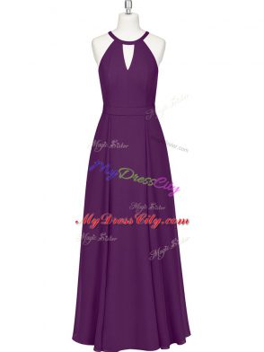 Floor Length Eggplant Purple Straps Sleeveless Zipper