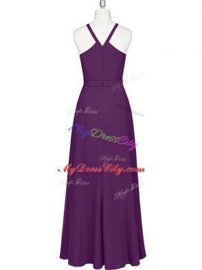 Floor Length Eggplant Purple Straps Sleeveless Zipper