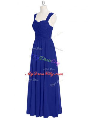 Elegant Royal Blue Chiffon Zipper Sleeveless Floor Length Ruching