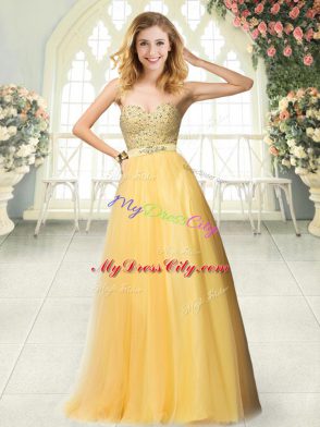 Sleeveless Zipper Floor Length Beading Evening Dress