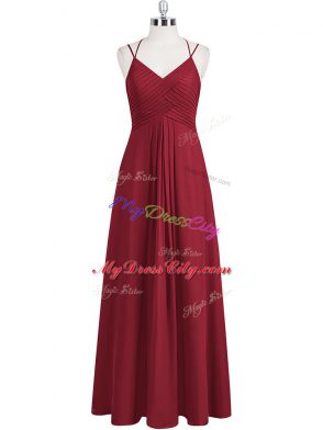 Floor Length Empire Sleeveless Wine Red Prom Evening Gown Zipper