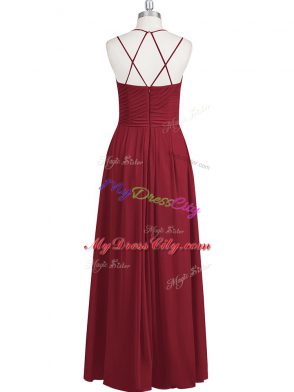 Floor Length Empire Sleeveless Wine Red Prom Evening Gown Zipper