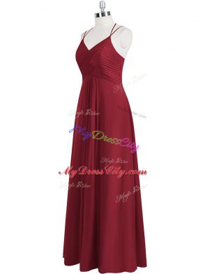 Floor Length Empire Sleeveless Wine Red Prom Evening Gown Zipper