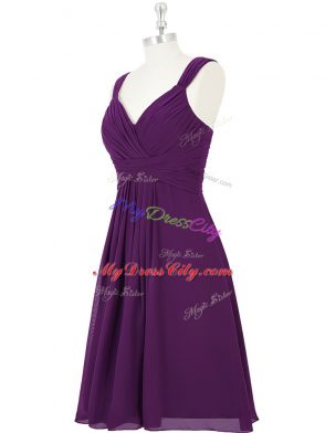 Clearance Purple A-line Chiffon Straps Sleeveless Ruching Mini Length Zipper Homecoming Dress