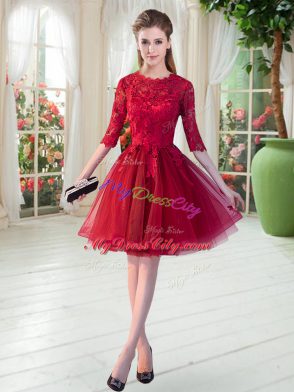 Admirable Knee Length A-line Half Sleeves Wine Red Prom Party Dress Zipper