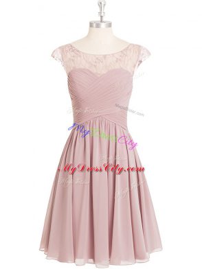 Hot Sale Pink Cap Sleeves Chiffon Dress for Prom for Prom and Party