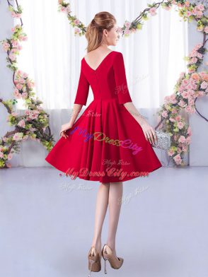 Chic Knee Length A-line Half Sleeves Red Dama Dress for Quinceanera Zipper