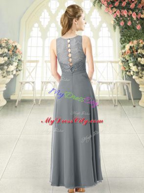 Custom Design Chiffon Sleeveless Ankle Length Homecoming Dress and Lace