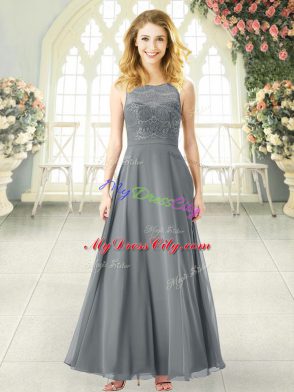 Custom Design Chiffon Sleeveless Ankle Length Homecoming Dress and Lace