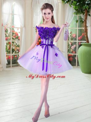 Captivating Mini Length Lace Up Prom Dress Lavender for Prom and Party with Beading and Appliques