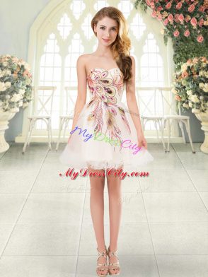 A-line Prom Party Dress Champagne Sweetheart Tulle Sleeveless Mini Length Lace Up