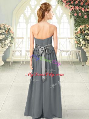 Wonderful Grey Evening Dress Prom and Party with Belt Sweetheart Sleeveless Zipper