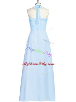 Blue Prom Party Dress Prom and Party with Ruching Halter Top Sleeveless Zipper