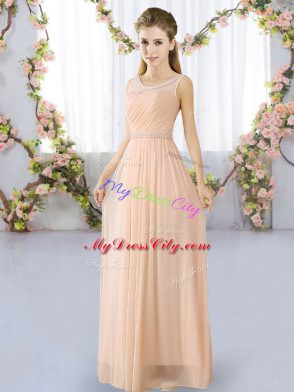 Flirting Peach Sleeveless Lace Floor Length Damas Dress
