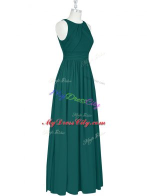 Smart Floor Length Dark Green Scoop Sleeveless Zipper