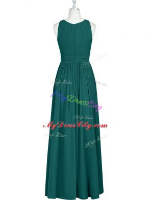 Smart Floor Length Dark Green Scoop Sleeveless Zipper