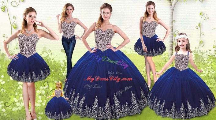 Sweetheart Sleeveless Tulle Vestidos de Quinceanera Beading and Appliques Lace Up