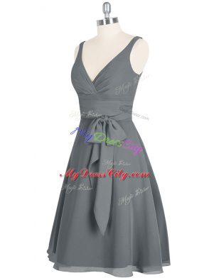 Fashionable Grey Sleeveless Mini Length Ruching Zipper Prom Dresses