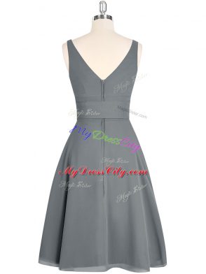 Fashionable Grey Sleeveless Mini Length Ruching Zipper Prom Dresses