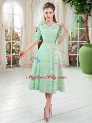 High Quality Apple Green Half Sleeves Lace Zipper Homecoming Dress for Prom and Party