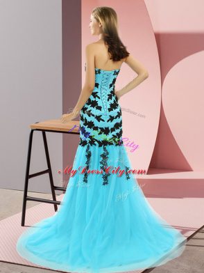 Traditional Aqua Blue Sweetheart Neckline Appliques Evening Dress Sleeveless Lace Up