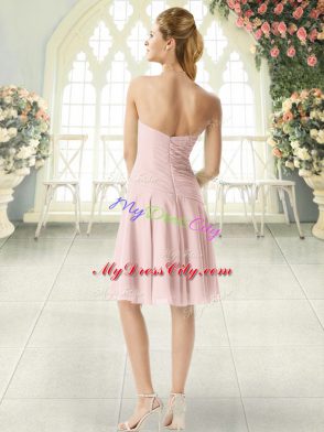 Sleeveless Knee Length Ruching Zipper Prom Dresses with Pink