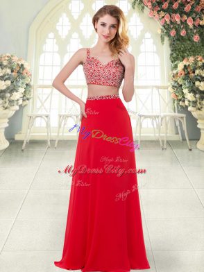 Floor Length Zipper Going Out Dresses Red for Prom and Party with Beading