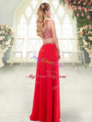 Floor Length Zipper Going Out Dresses Red for Prom and Party with Beading