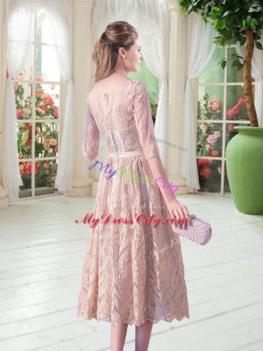 Half Sleeves Zipper Tea Length Belt Prom Gown