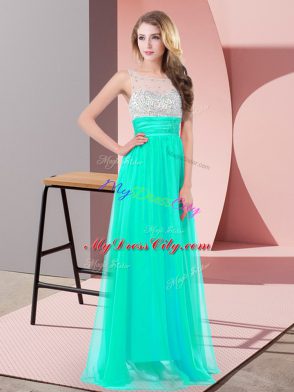 Turquoise Sleeveless Sequins Floor Length Prom Party Dress