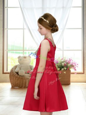 Extravagant Red Sleeveless Mini Length Appliques Zipper Toddler Flower Girl Dress