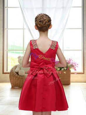 Extravagant Red Sleeveless Mini Length Appliques Zipper Toddler Flower Girl Dress